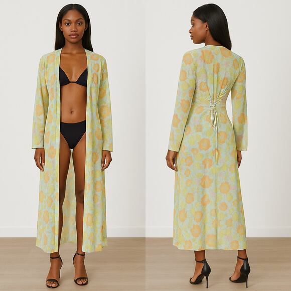 Savage X Fenty Floral Mesh Long Robe XS/S Sheer Pastel Duster Cover-Up - Picture 1 of 8